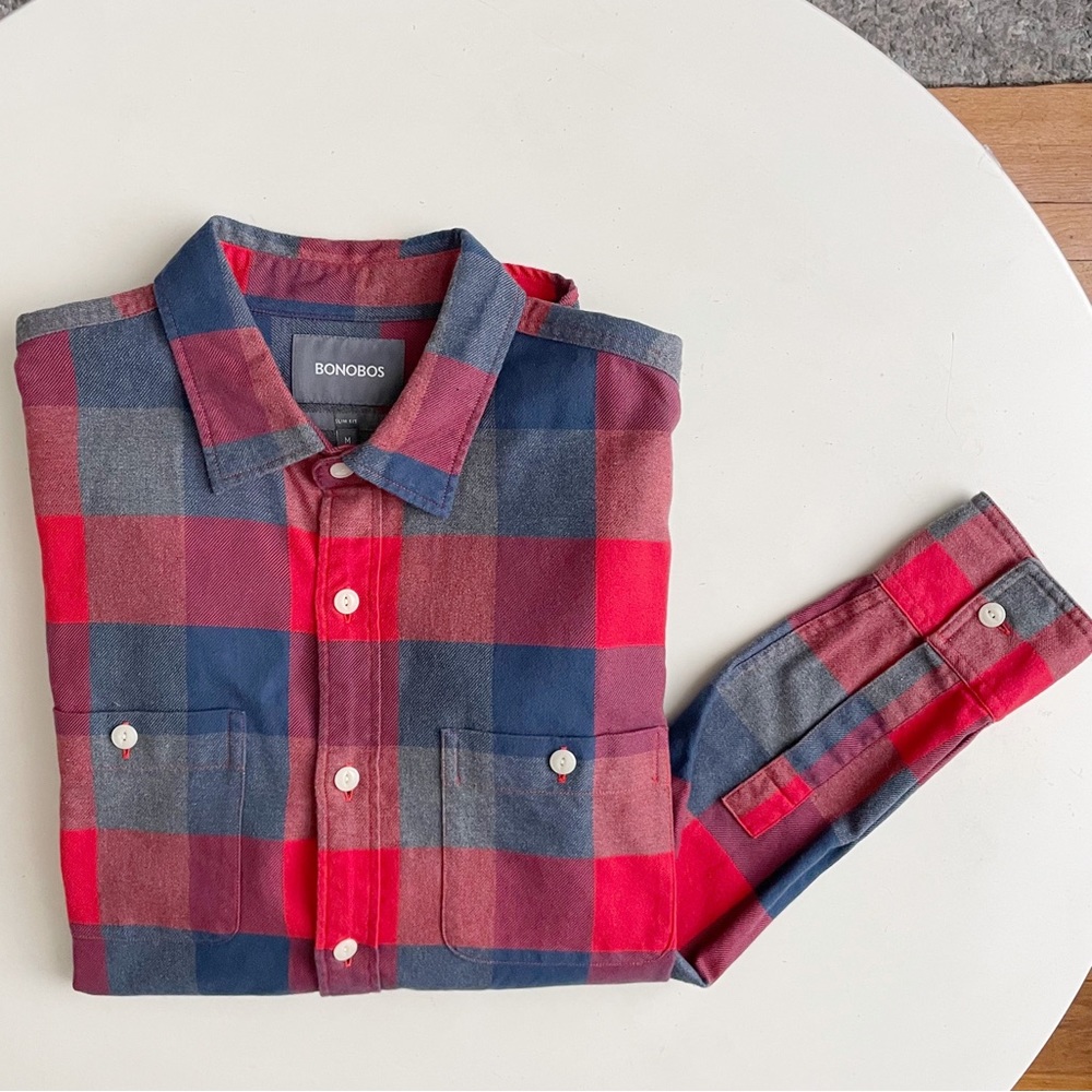 Bonobos Men’s Slim Fit Flannel Button Down Shirt Size Medium Red